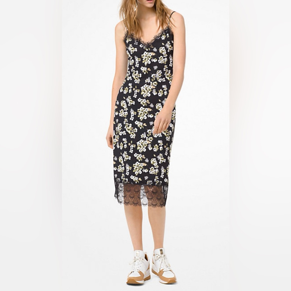 Michael Kors Black Floral Midi Dress